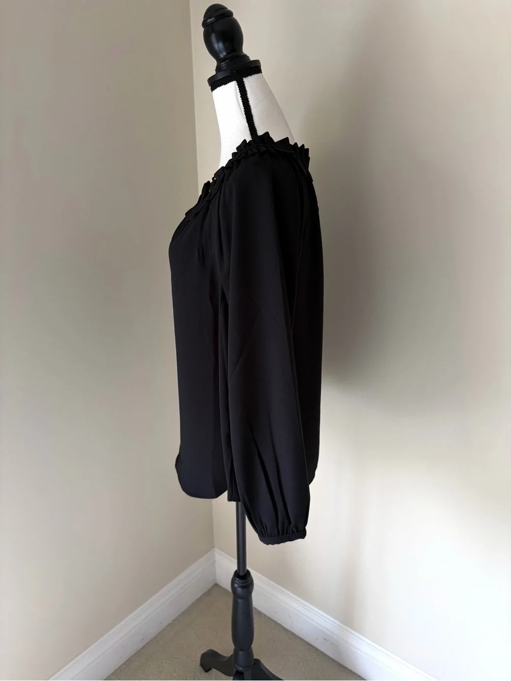 J Crew Black Drapey ruffleneck top in 365 crepe Size M